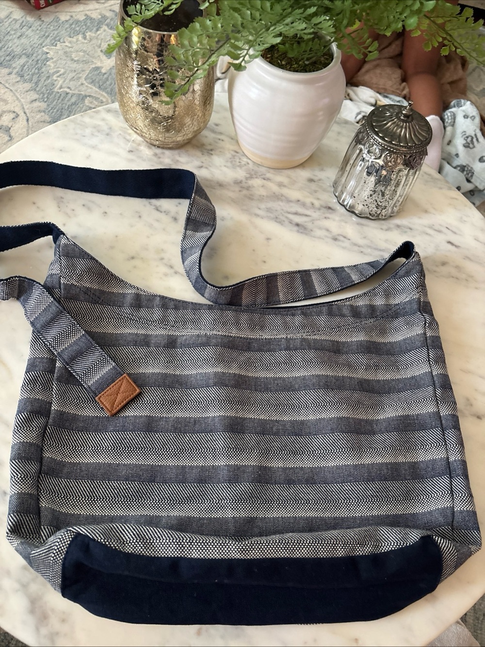 thirty-one Navy and white Striped Canvas Crossbody Bag